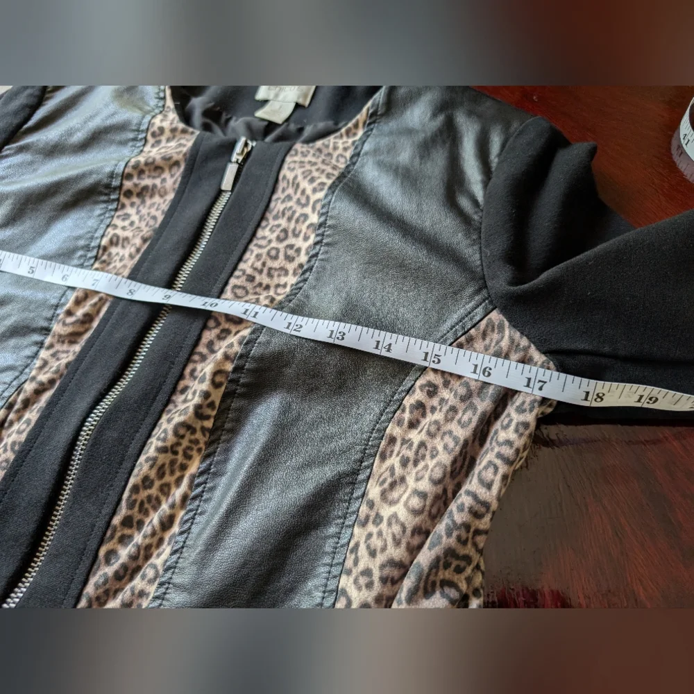 Chico's Black Jacket With Animal Print And Faux Leather